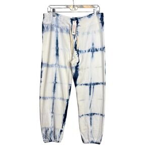 Sundry Joggers Sweatpants Women Size 3 L Blue White Tie Dye Grid USA NWT